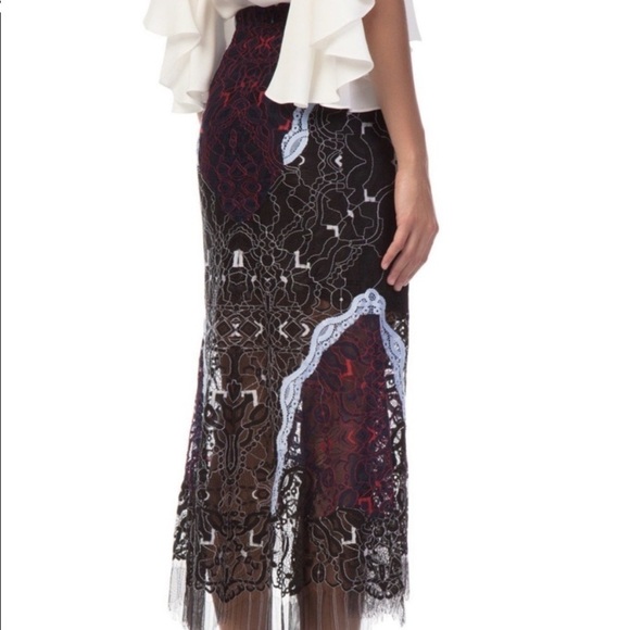 NWOT Jonathan Simkhai Black Blue Red Lace Midi Skirt 0 - Picture 3 of 8